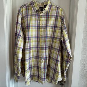 T. Harris London Button Down Shirt Size XL Yellow Pink Purple plaid